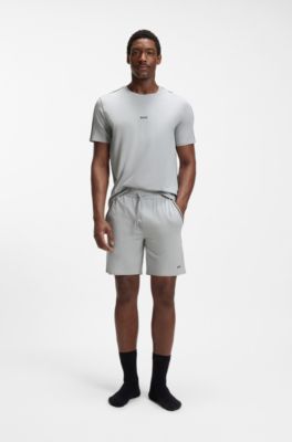 Camiseta de pijama en algod&oacute;n el&aacute;stico con rayas de la marca, Gris claro