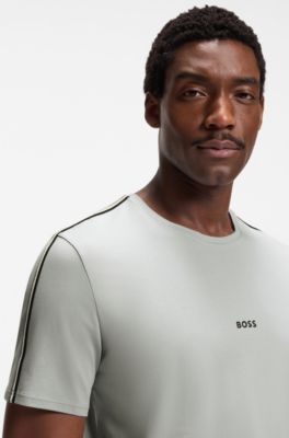 Camiseta de pijama en algod&oacute;n el&aacute;stico con rayas de la marca, Gris claro