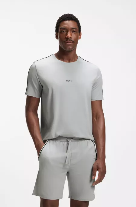 Stretch-cotton pyjama T-shirt with signature-stripe tape