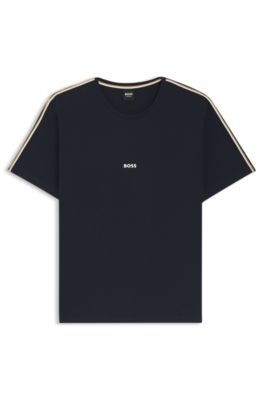 Camiseta de pijama de algod&oacute;n el&aacute;stico con rayas de la marca, Azul oscuro