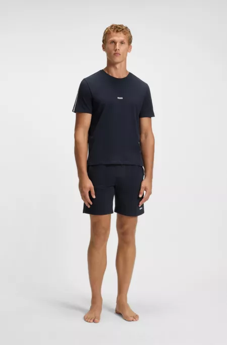 Stretch-cotton pyjama T-shirt with signature-stripe tape