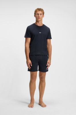 Camiseta de pijama en algod&oacute;n el&aacute;stico con rayas de la marca, Azul oscuro