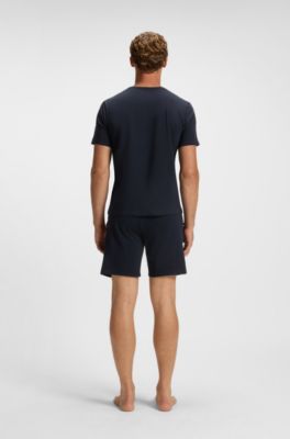 Haut de pyjama en coton stretch avec ruban &agrave; rayures embl&eacute;matiques, Bleu fonc&eacute;