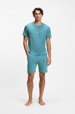 Camiseta de pijama de algod&oacute;n el&aacute;stico con rayas de la marca, Celeste
