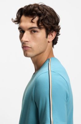 Camiseta de pijama de algod&oacute;n el&aacute;stico con rayas de la marca, Celeste