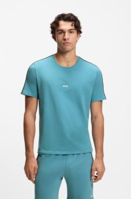 Camiseta de pijama de algod&oacute;n el&aacute;stico con rayas de la marca, Celeste