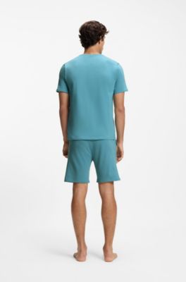 Camiseta de pijama de algod&oacute;n el&aacute;stico con rayas de la marca, Celeste