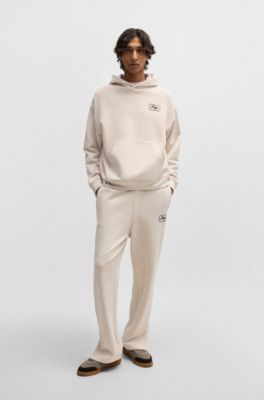 Sudadera con capucha en felpa de algod&oacute;n con ilustraci&oacute;n bordada, Blanco