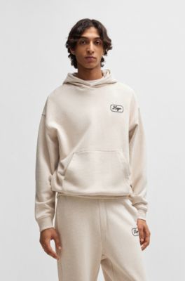 Cotton-terry hoodie with embroidered artwork, White