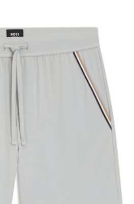 Stretch-cotton pyjama shorts with signature-stripe tape, Light Grey