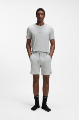 Short de pyjama en coton stretch avec ruban &agrave; rayures embl&eacute;matiques, Gris chin&eacute;