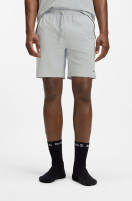 Stretch-cotton pyjama shorts with signature-stripe tape, Light Grey