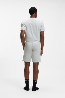 Stretch-cotton pyjama shorts with signature-stripe tape, Light Grey