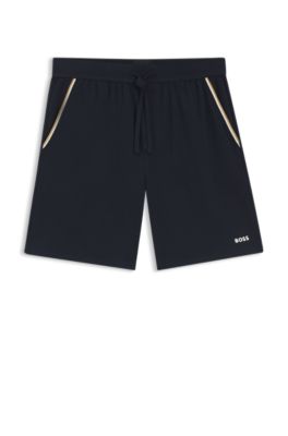 Short de pyjama en coton stretch avec ruban &agrave; rayures embl&eacute;matiques, Bleu fonc&eacute;