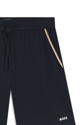 Shorts de pijama en algod&oacute;n el&aacute;stico con rayas de la marca, Azul oscuro