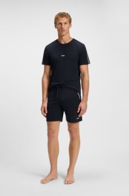 Shorts de pijama en algod&oacute;n el&aacute;stico con rayas de la marca, Azul oscuro