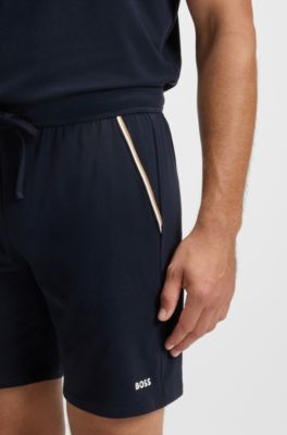 Short de pyjama en coton stretch avec ruban &agrave; rayures embl&eacute;matiques, Bleu fonc&eacute;