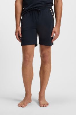 Short de pyjama en coton stretch avec ruban &agrave; rayures embl&eacute;matiques, Bleu fonc&eacute;