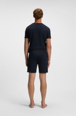 Short de pyjama en coton stretch avec ruban &agrave; rayures embl&eacute;matiques, Bleu fonc&eacute;