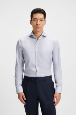 Wrinkle-resistant slim-fit shirt in cotton dobby, Light Blue