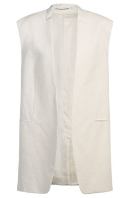 Blazer relaxed fit sin mangas en boucl&eacute; de algod&oacute;n italiano, Blanco