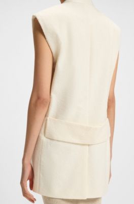 Blazer relaxed fit sin mangas en boucl&eacute; de algod&oacute;n italiano, Blanco