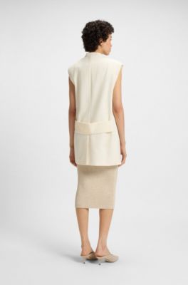 Blazer relaxed fit sin mangas en boucl&eacute; de algod&oacute;n italiano, Blanco