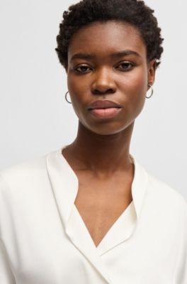 Regular-fit blouse with draped neckline, White