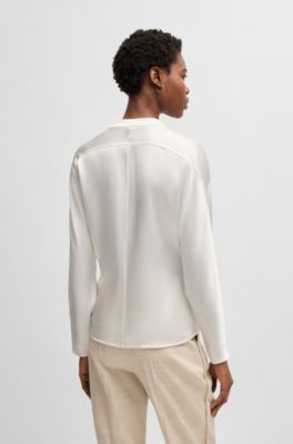 Regular-fit blouse with draped neckline, White