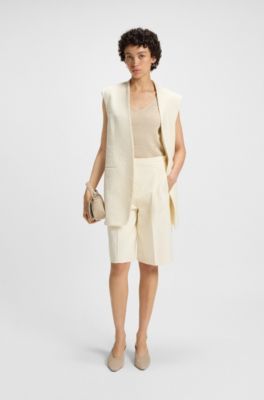 Short Relaxed en coton bouclette m&eacute;lang&eacute; italien, Blanc