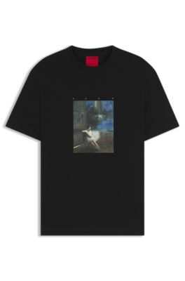 Camiseta de punto de algod&oacute;n con ilustraci&oacute;n de bailarina, Negro