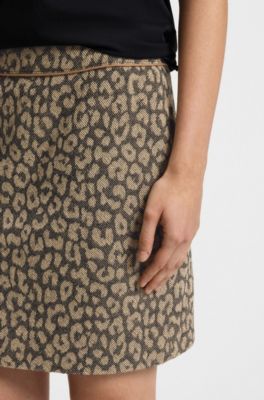 Minifalda en jacquard de leopardo de algod&oacute;n, Marr&oacute;n