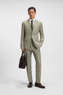 Patterned slim-fit trousers in stretch fabric, Green