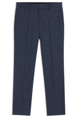 Pantalon Slim en tissu stretch &agrave; motif, Bleu fonc&eacute;