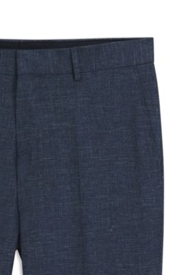 Patterned slim-fit trousers in stretch fabric, Dark Blue