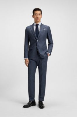 Patterned slim-fit trousers in stretch fabric, Dark Blue