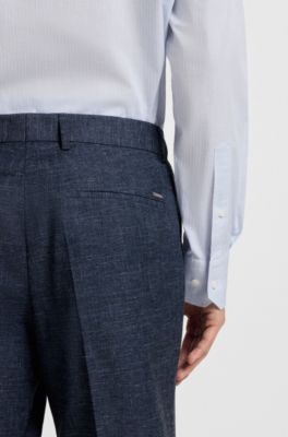Patterned slim-fit trousers in stretch fabric, Dark Blue