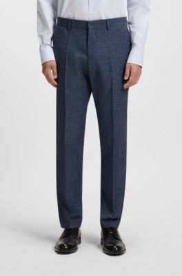 Patterned slim-fit trousers in stretch fabric, Dark Blue