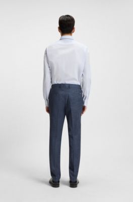 Patterned slim-fit trousers in stretch fabric, Dark Blue