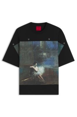 Camiseta oversize fit de algod&oacute;n con ilustraci&oacute;n de bailarina, Negro