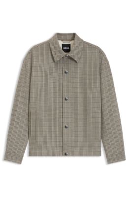Checked relaxed-fit overshirt in stretch fabric, Beige