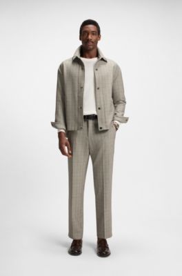 Checked relaxed-fit overshirt in stretch fabric, Beige