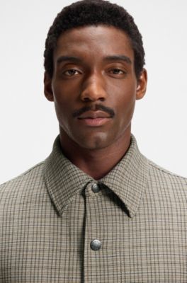 Checked relaxed-fit overshirt in stretch fabric, Beige