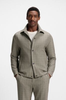 Checked relaxed-fit overshirt in stretch fabric, Beige
