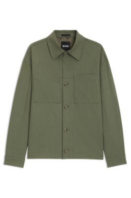 Sobrecamisa relaxed fit en tejido el&aacute;stico t&eacute;cnico lavable a m&aacute;quina, Verde