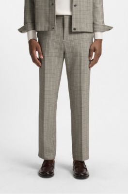 Pantalones relaxed fit de tejido el&aacute;stico a cuadros, Beige