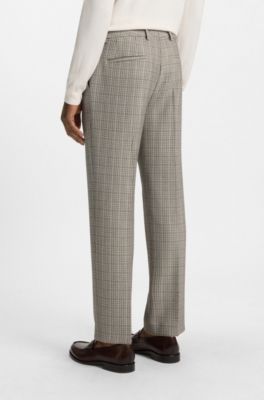 Pantalones relaxed fit de tejido el&aacute;stico a cuadros, Beige