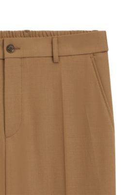 Machine-washable tapered-fit trousers in stretch fabric, Beige