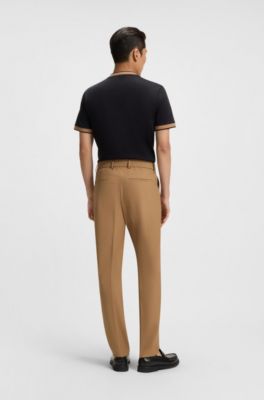Machine-washable tapered-fit trousers in stretch fabric, Beige