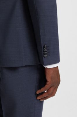 Micro-patterned regular-fit suit in virgin wool, Dark Blue